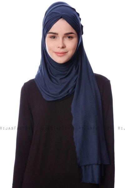 Eslem - Navy Blau Pile Jersey Hijab - Ecardin