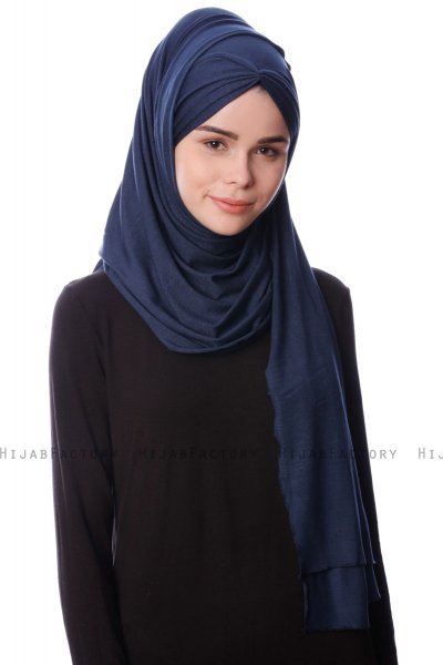 Eslem - Navy Blau Pile Jersey Hijab - Ecardin