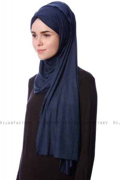 Eslem - Navy Blau Pile Jersey Hijab - Ecardin
