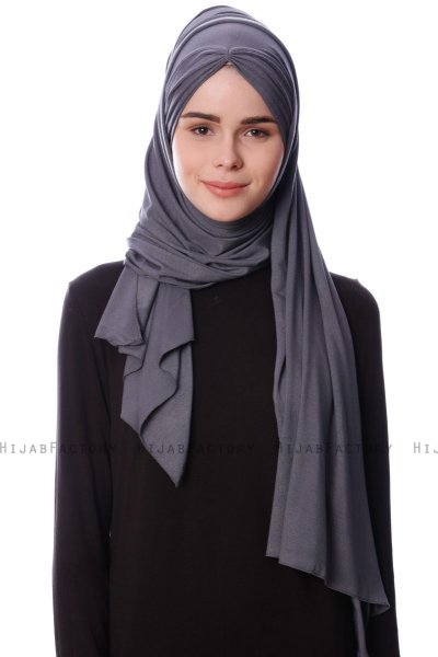 Eslem - Dunkelgrau Pile Jersey Hijab - Ecardin