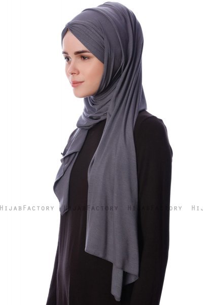 Eslem - Dunkelgrau Pile Jersey Hijab - Ecardin