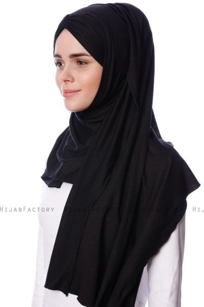 Eslem - Schwarz Pile Jersey Hijab - Ecardin