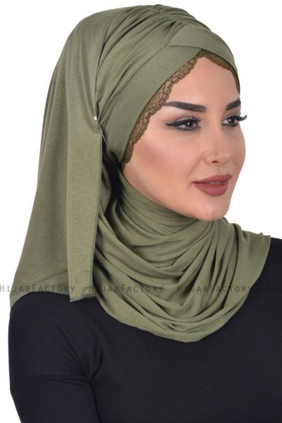 Filippa - Khaki Baumwolle Praktisch Hijab - Ayse Turban