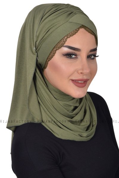 Filippa - Khaki Baumwolle Praktisch Hijab - Ayse Turban