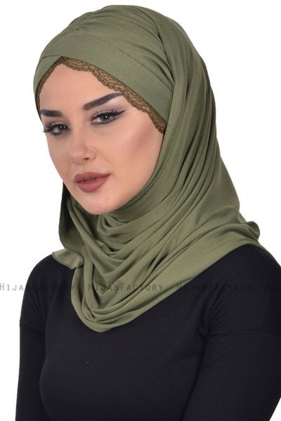 Filippa - Khaki Baumwolle Praktisch Hijab - Ayse Turban