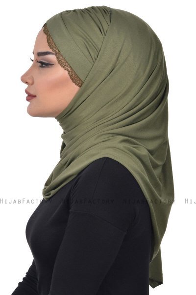 Filippa - Khaki Baumwolle Praktisch Hijab - Ayse Turban