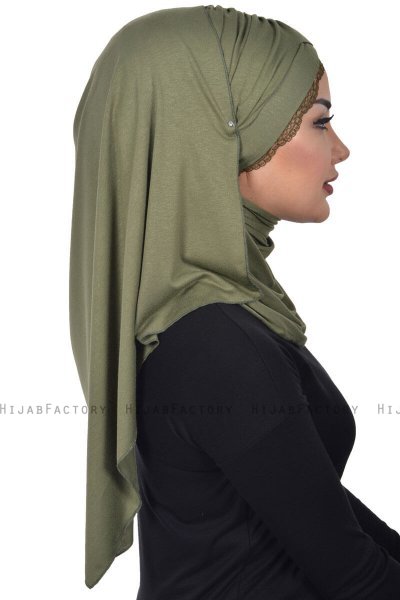 Filippa - Khaki Baumwolle Praktisch Hijab - Ayse Turban