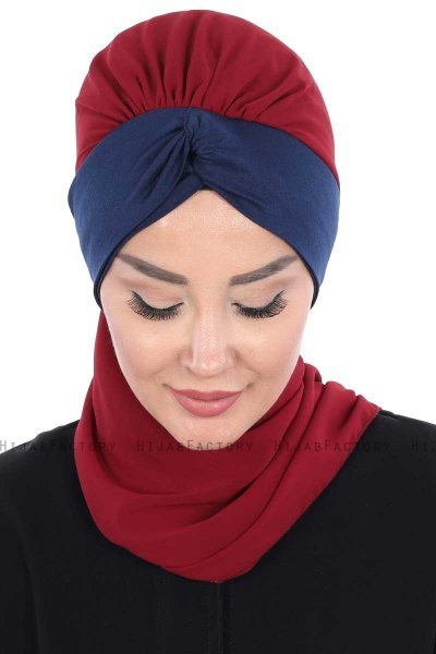Gill - Bordeaux & Navy Blau Praktisch Hijab