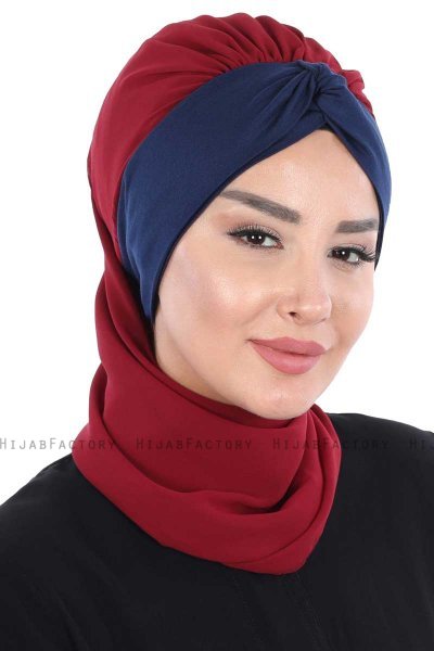 Gill - Bordeaux & Navy Blau Praktisch Hijab