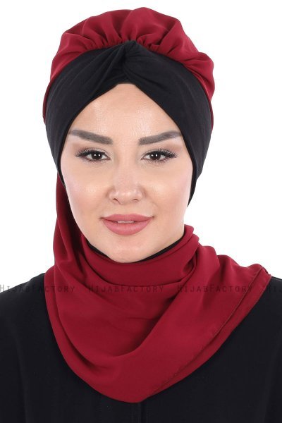 Gill - Bordeaux & Schwarz Praktisch Hijab