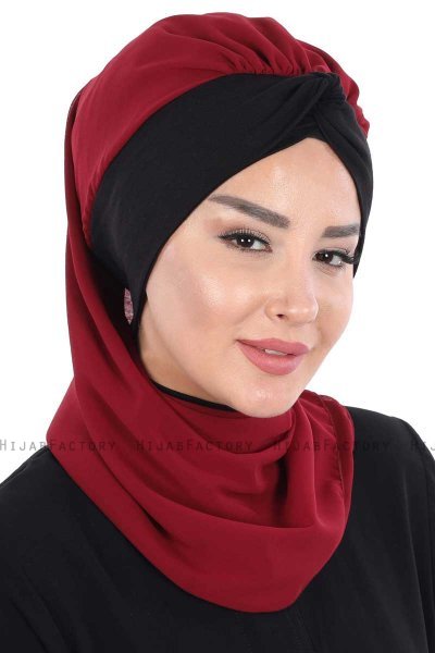 Gill - Bordeaux & Schwarz Praktisch Hijab