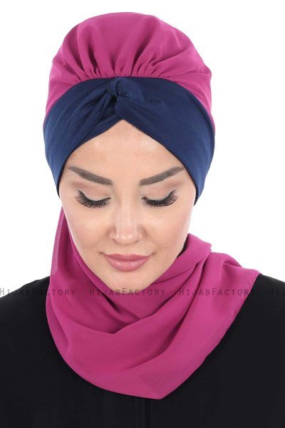 Gill - Fuchsie & Navy Blau Praktisch Hijab