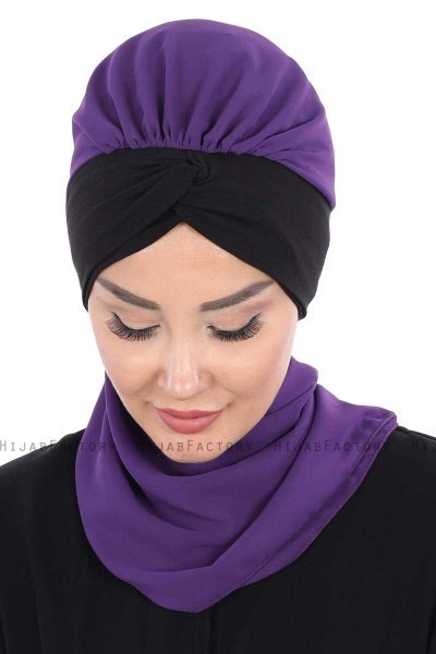 Gill - Lila & Schwarz Praktisch Hijab