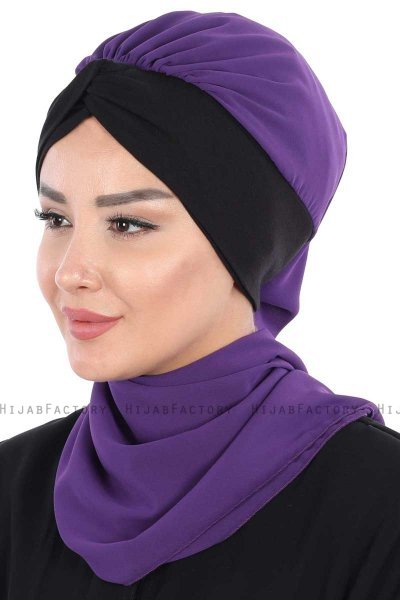 Gill - Lila & Schwarz Praktisch Hijab