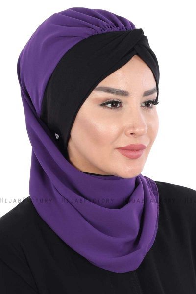 Gill - Lila & Schwarz Praktisch Hijab