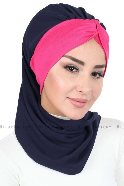 Gill - Navy Blau & Fuchsie Praktisch Hijab