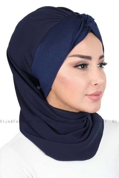 Gill - Navy Blau & Navy Blau Praktisch Hijab