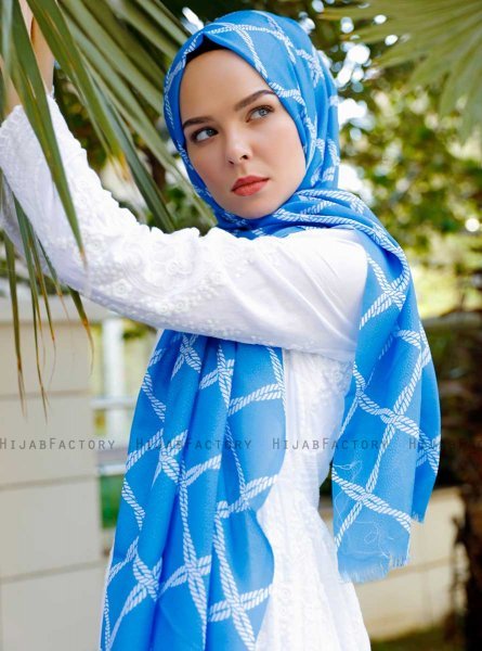 Habibah - Blau Gemustertes Hijab - Sal Evi