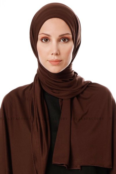 Hande - Dunkelbraun Baumwolle Hijab - Gülsoy