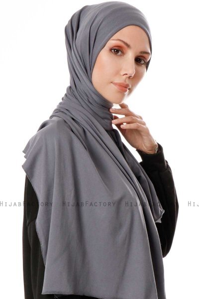 Hande - Dunkelgrau Baumwolle Hijab - Gülsoy