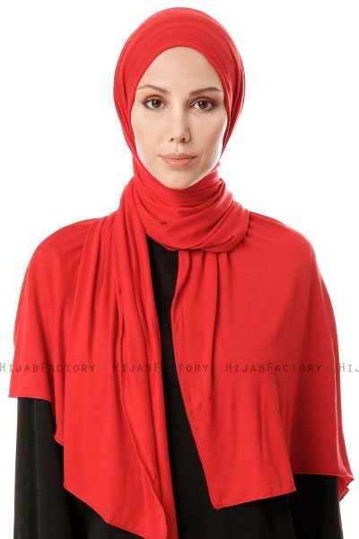 Hande - Rot Baumwolle Hijab - Gülsoy