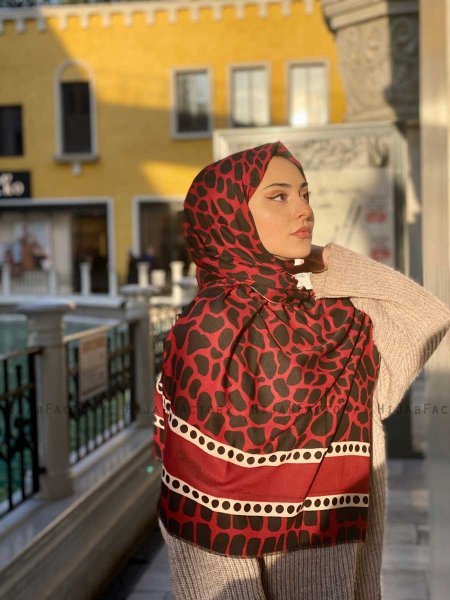 Iza - Bordeaux Gemustert Baumwolle Hijab - Mirach