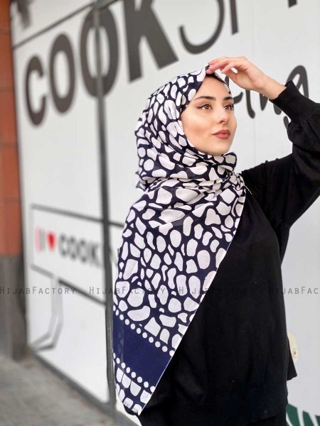 Iza - Navy Blau & Weiß Gemustert Baumwolle Hijab - Mirach