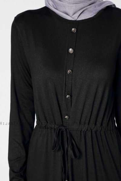 Jihan Svart Klänning Med Knappar 280109b