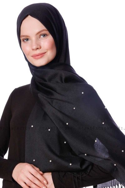 Kadri - Schwarz Hijab Mit Perlen - Özsoy