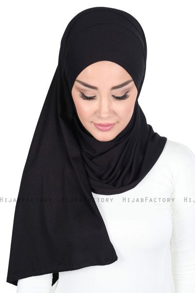 Kaisa - Schwarz Baumwolle Praktisch Hijab