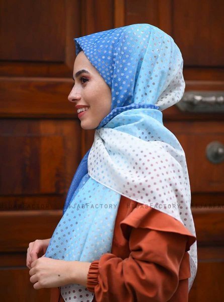 Khawla - Hellblau Gemustert Baumwolle Hijab