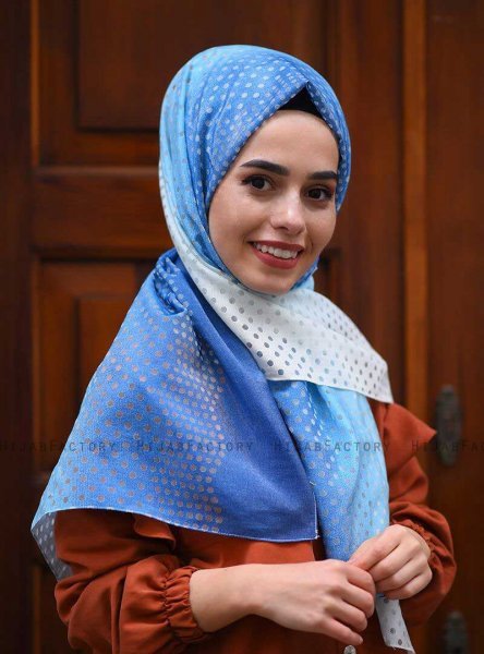 Khawla - Hellblau Gemustert Baumwolle Hijab