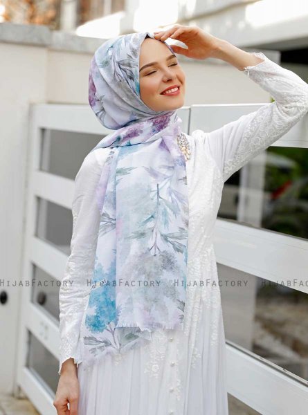 Hellblau & Lila Gemustertes Hijab - Sal Evi