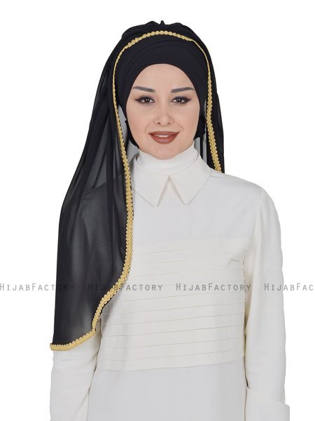 Louise - Schwarz Praktisch Hijab - Ayse Turban