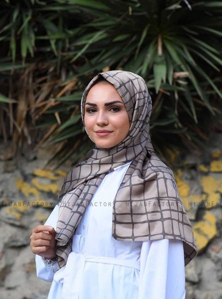 Mahmuna - Taupe Gemustert Satin Hijab