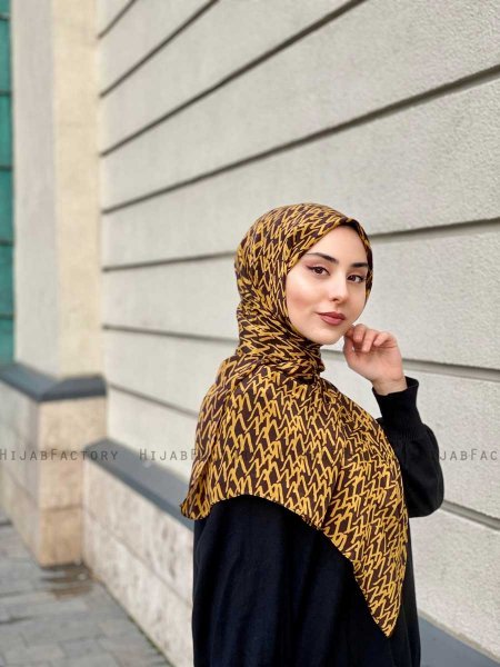 Majda - Senf Gemustert Crepe Hijab - Mirach