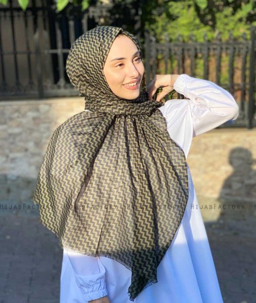 Malala - Khaki Gemustert Baumwolle Hijab