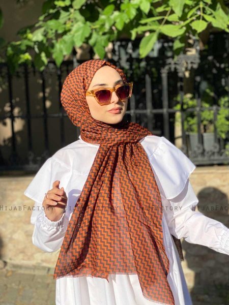 Malala - Ziegelrot Gemustert Baumwolle Hijab