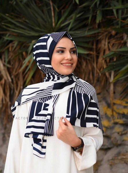 Marwa - Navy Blau Gemustert Crepe Hijab