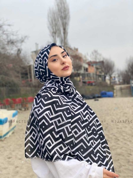 Meher - Schwarz Gemustert Baumwolle Hijab