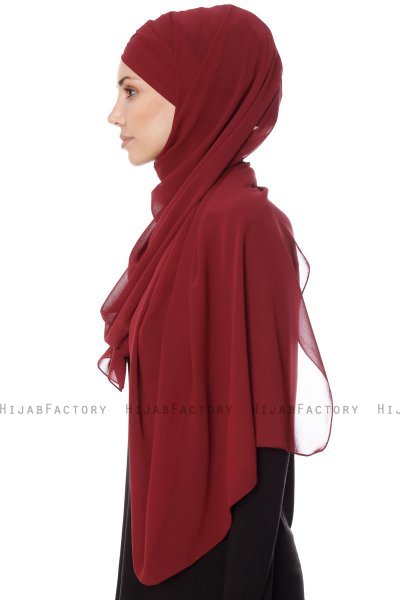 Mehtap - Bordeaux Praktisch Fertig Chiffon Hijab