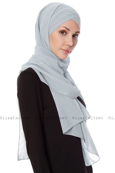 Mehtap - Grau Praktisch Fertig Chiffon Hijab