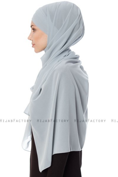 Mehtap - Grau Praktisch Fertig Chiffon Hijab