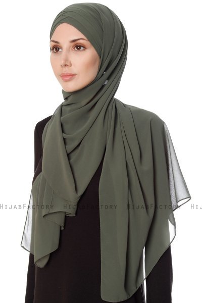 Mehtap - Khaki Praktisch Fertig Chiffon Hijab