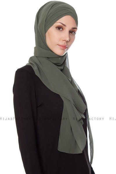 Mehtap - Khaki Praktisch Fertig Chiffon Hijab