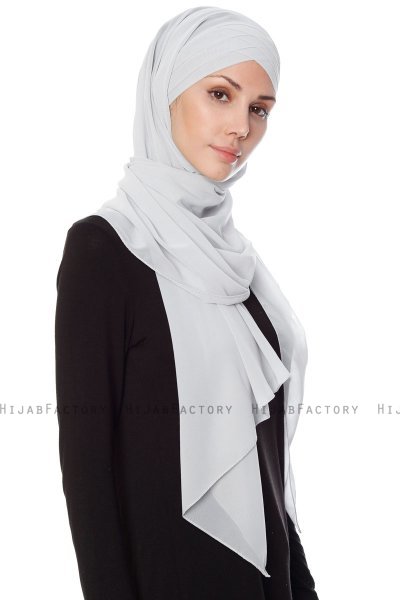 Mehtap - Hellgrau Praktisch Fertig Chiffon Hijab