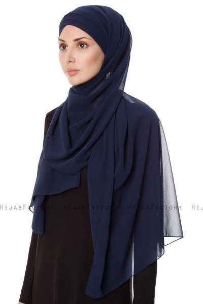Mehtap - Navy Blau Praktisch Fertig Chiffon Hijab