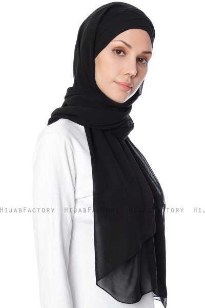 Mehtap - Schwarz Praktisch Fertig Chiffon Hijab