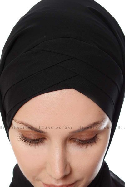 Mehtap - Schwarz Praktisch Fertig Chiffon Hijab