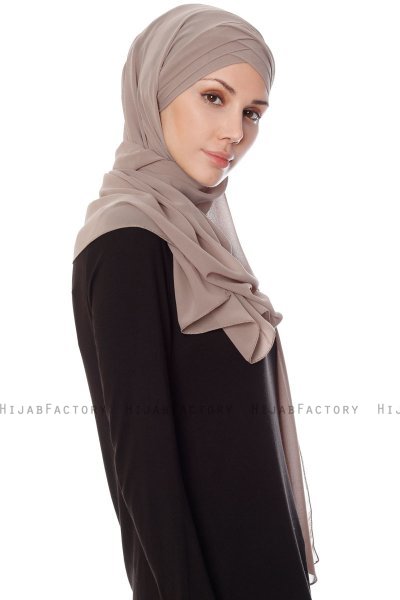 Mehtap - Taupe Praktisch Fertig Chiffon Hijab
